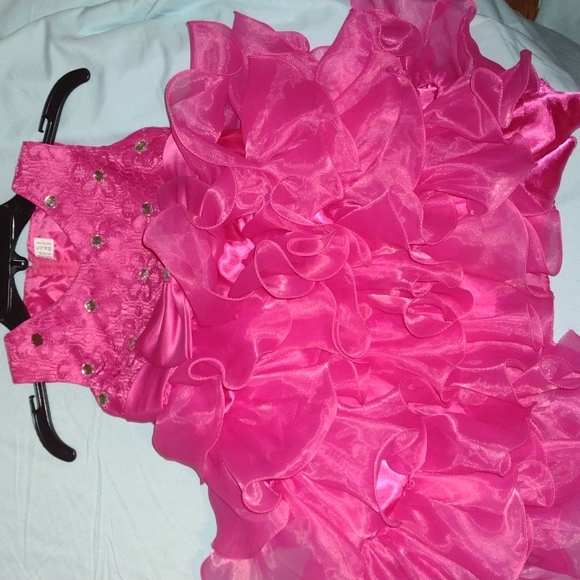 Pink Tiered  Easter Dress with Glass Bead Flowers - Picture 2 of 4